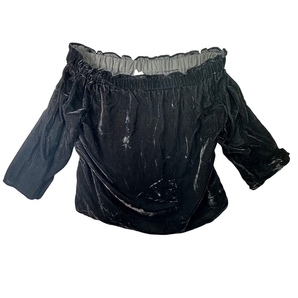 J.Crew Black Velvet Off The Shoulder Top Blouse Holiday Goth Chic Large L Black